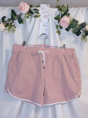 white birch Pink Drawstring Athletic Shorts with White Trim